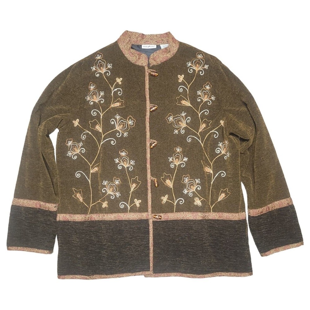 WHITE STAG Embroidered Blazer Womens Brown Floral Suit Jacket Beaded Lg Vintage
